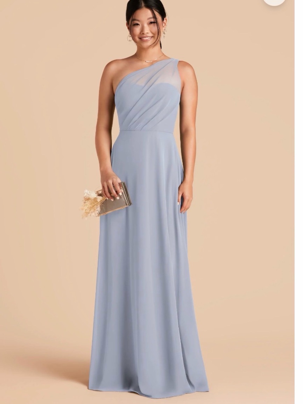 Birdy Grey Kira Dress in Dusty Blue, No Slit, one shoulder